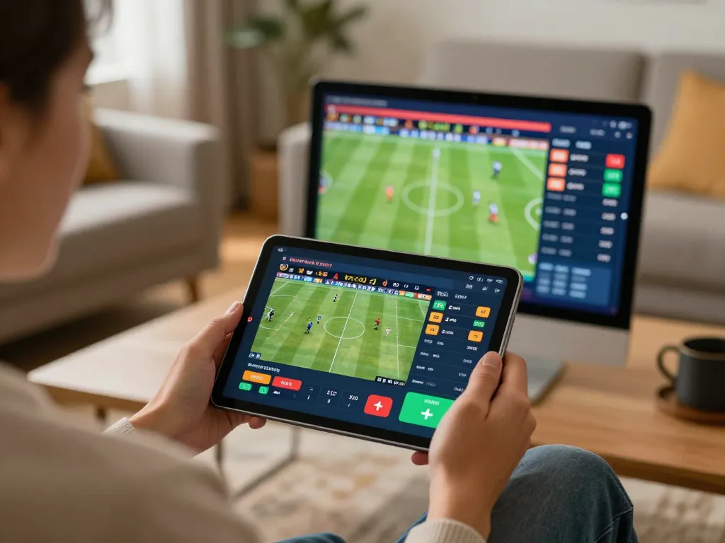 Kết quả bóng đá displayed on tablet during an online gaming session, showcasing live betting excitement.