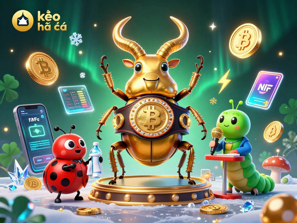 Bet on kèo nhà cái with a vibrant boxing scene showcasing a champion beetle and crypto elements