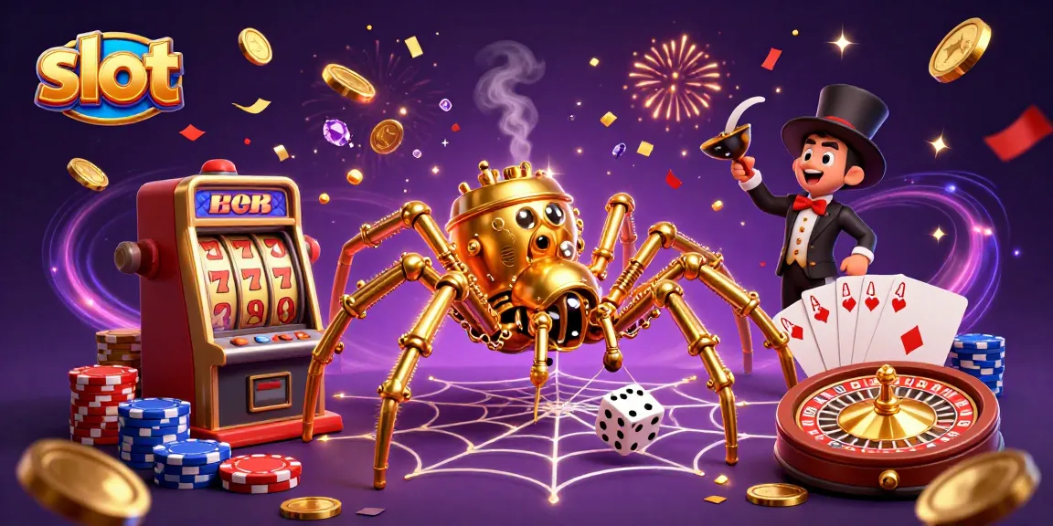 Permainan slot dengan laba-laba steampunk dan hiasan kasino yang megah