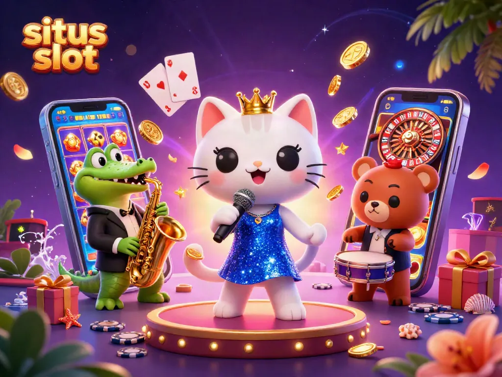 Slot situs slot menarik dengan kucing penyanyi jazz, buaya, dan beruang di kasino.