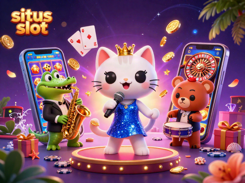 Slot situs slot menarik dengan kucing penyanyi jazz, buaya, dan beruang di kasino.