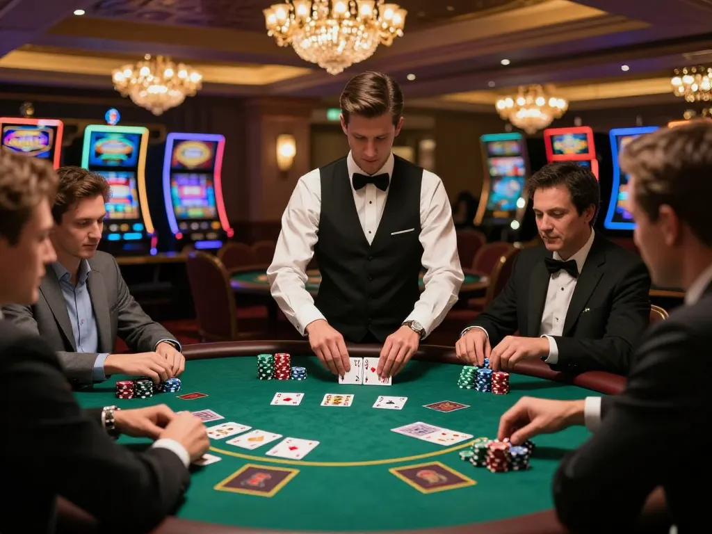 IDCASH88 blackjack game action with players strategizing at an elegant casino table.