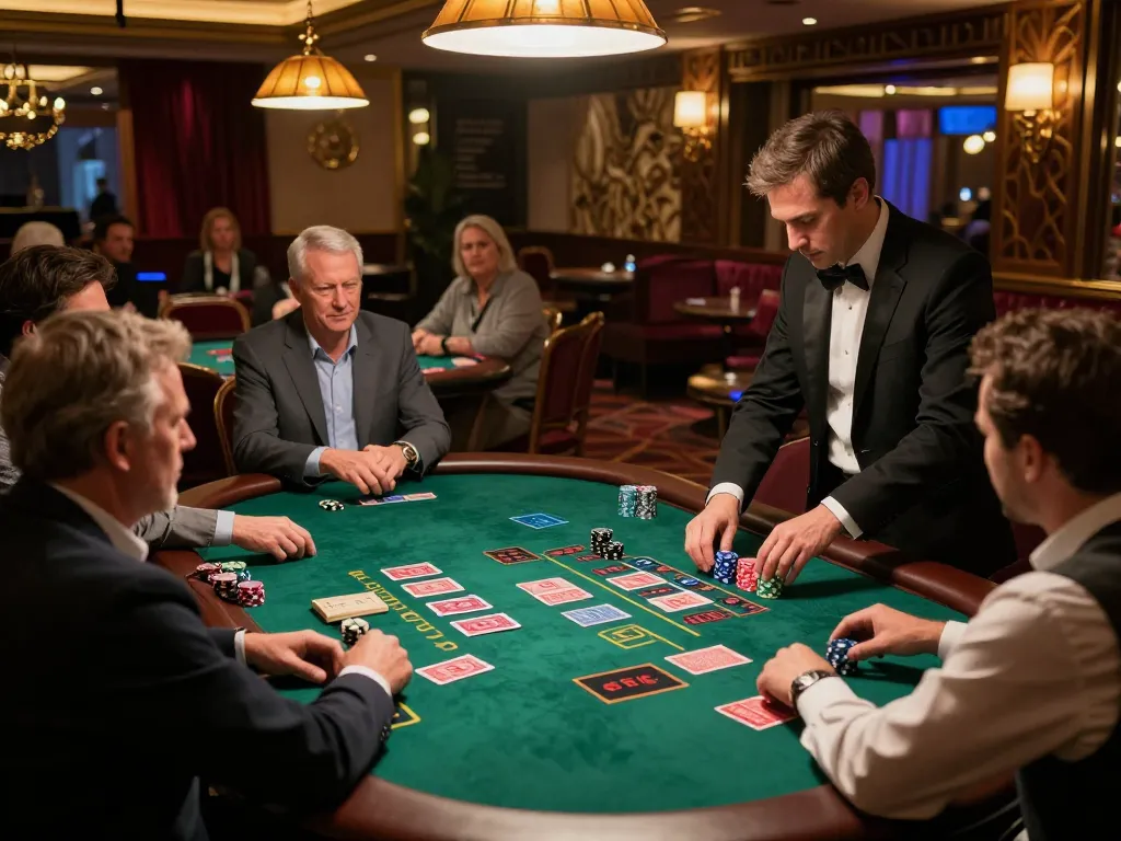 Nego77 players compete at an exciting blackjack table in a luxurious casino environment