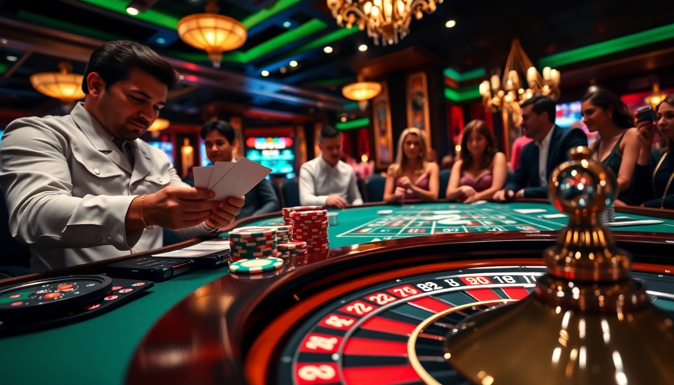 Experience a thrilling poker game at an upscale casino featuring co88 betting slips and vibrant poker chips.