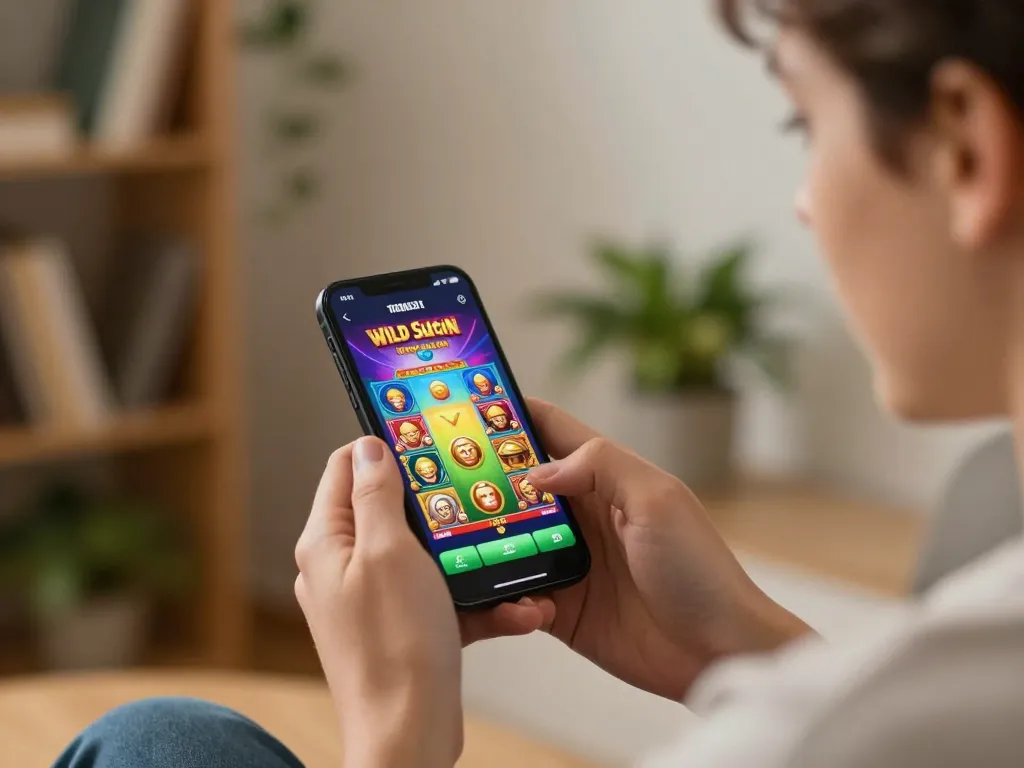 Engage with the Wild Sultan application for an immersive mobile gaming experience in a cozy home setting