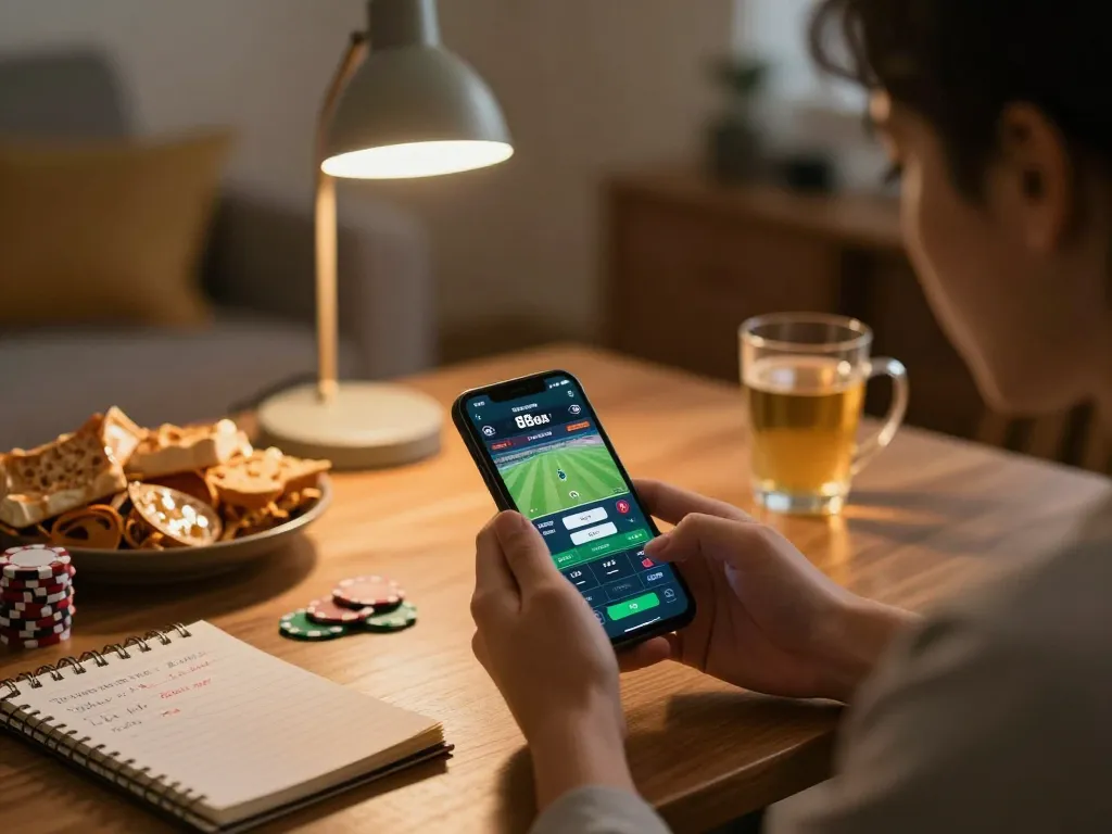 Engaging in sports betting on the 88aa trang chủ app from home, showcasing active gameplay and strategic thinking.