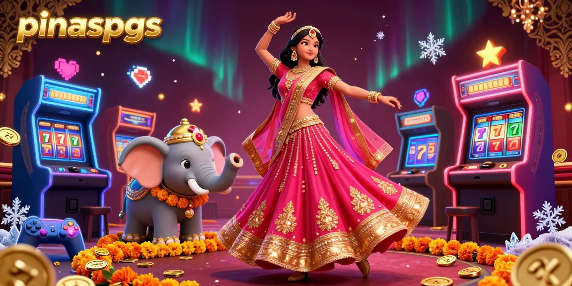 Pinaspgs showcases vibrant casino action with a semi-realistic Asian woman in traditional attire and gaming elements.