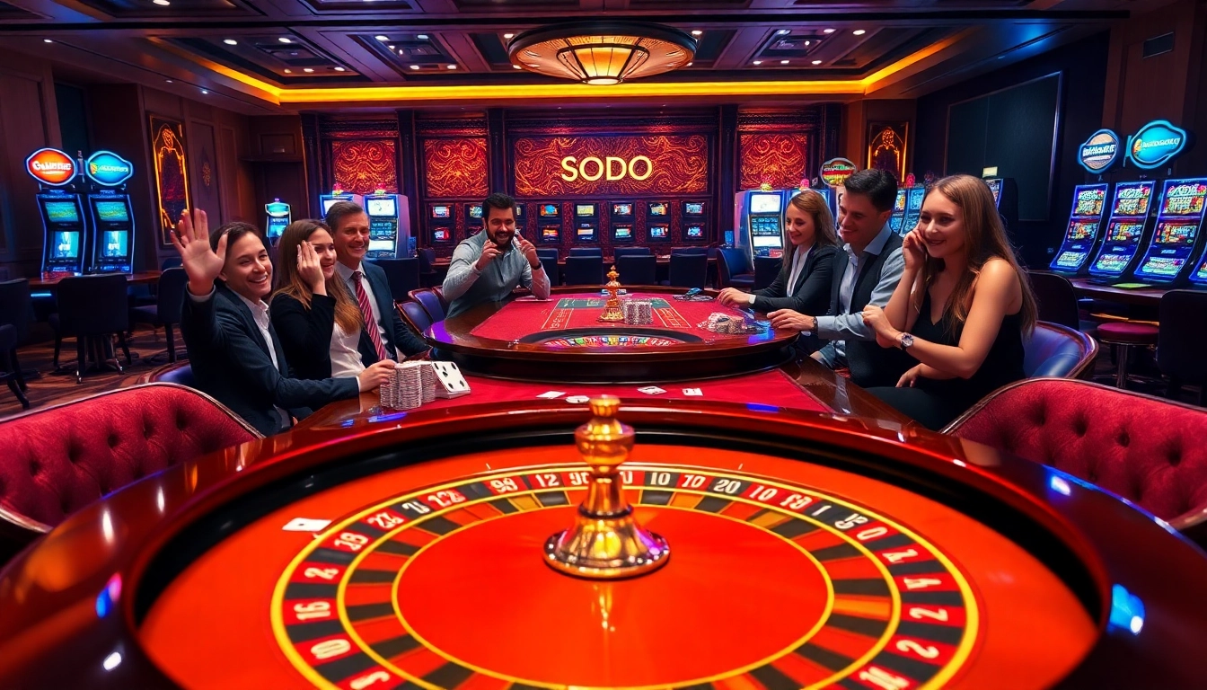Experience the thrill of gambling at SODO CASINO with vibrant tables and excited players.
