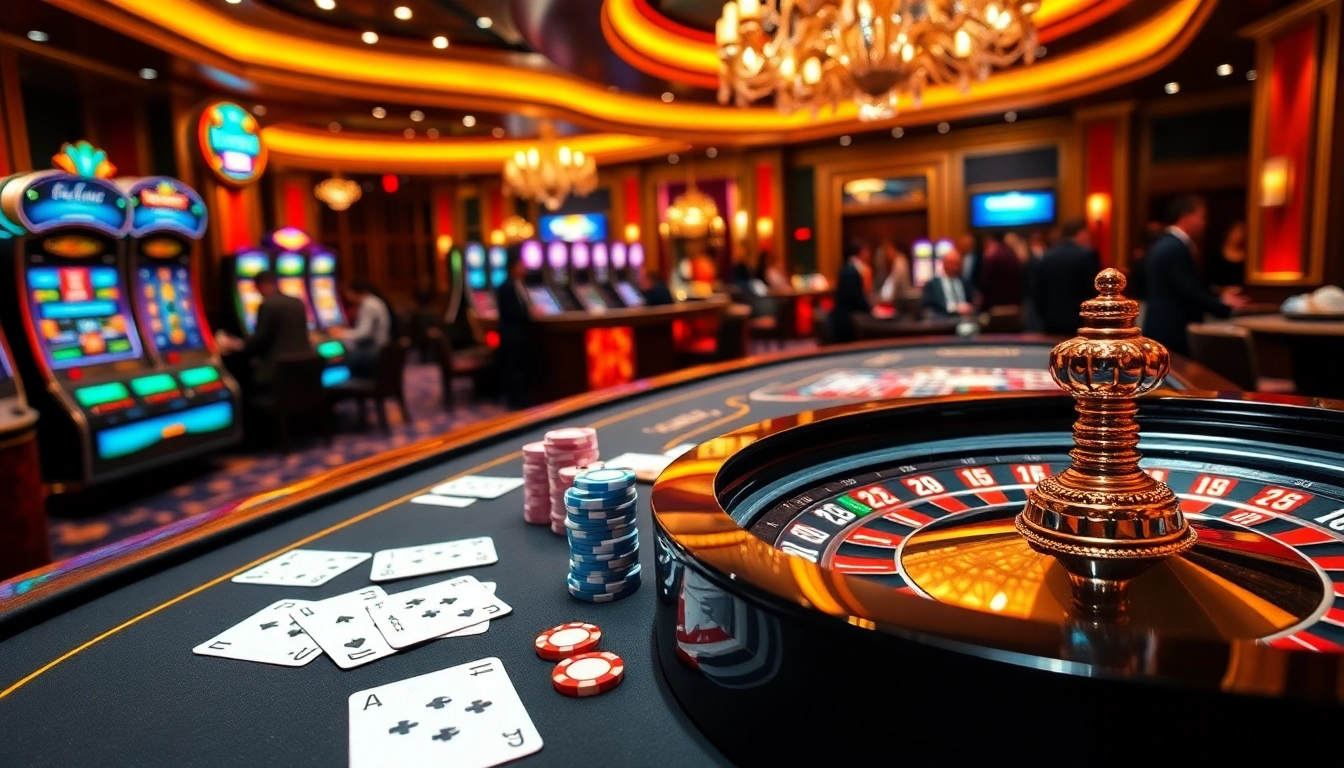 Experience the thrill of gambling at HITCLUB with vibrant poker chips and a spinning roulette wheel.