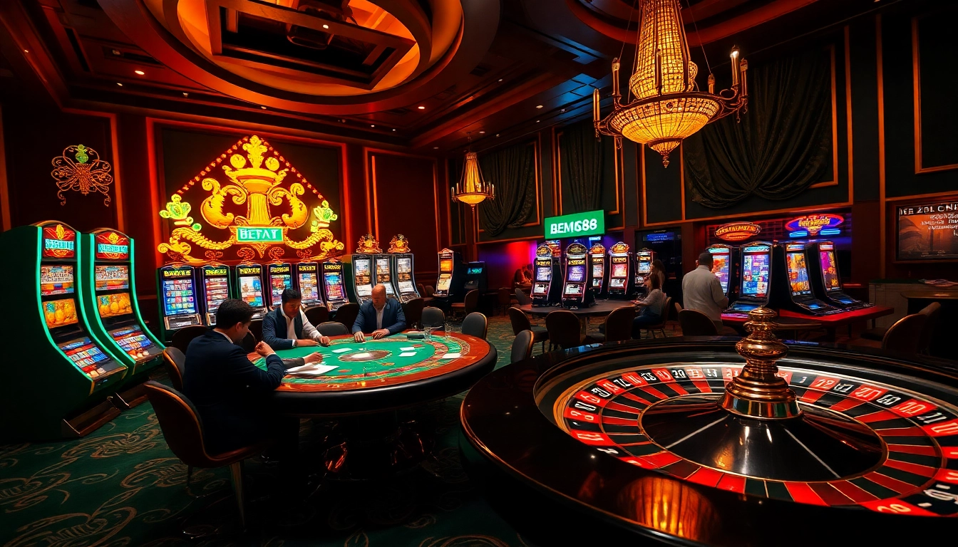 Experience the excitement of live gambling at https://bem88.com with vibrant casino visuals featuring poker, slots, and roulette.