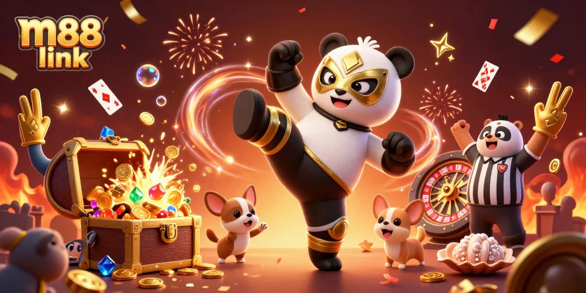 Experience betting thrills with M88 link in this vibrant 3D casino illustration full of excitement.
