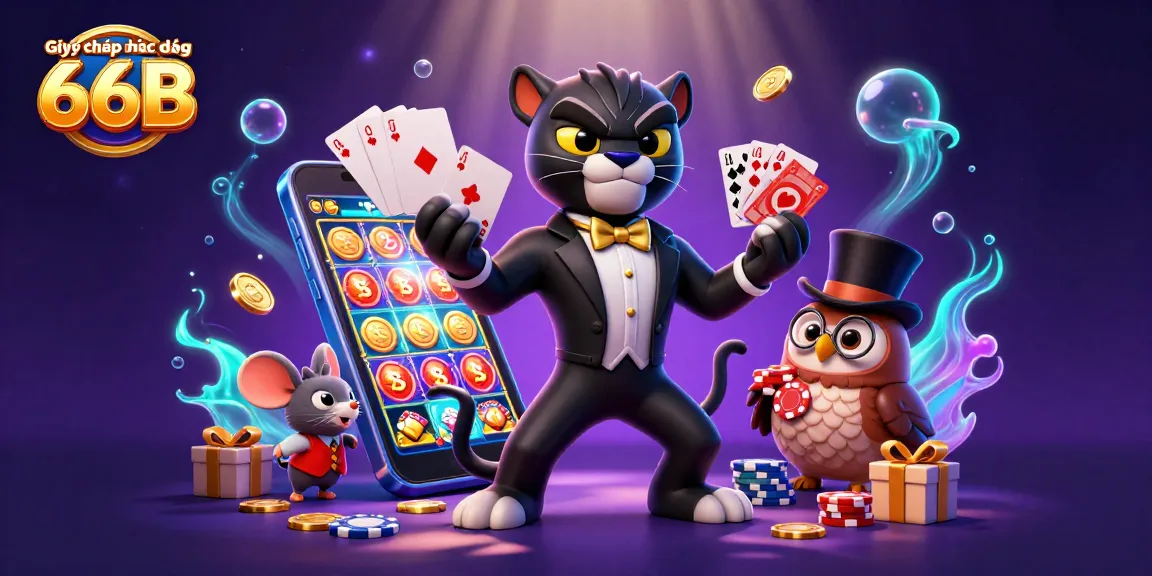 Engage with Giấy phép hoạt động 66B while exploring a vibrant casino scene featuring a stylish black panther and cute owl.