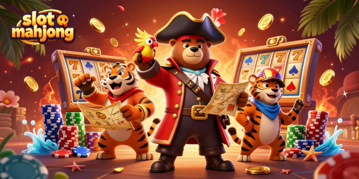 Experience thrilling slot mahjong action with the pirate bear and friends at a vibrant casino atmosphere.