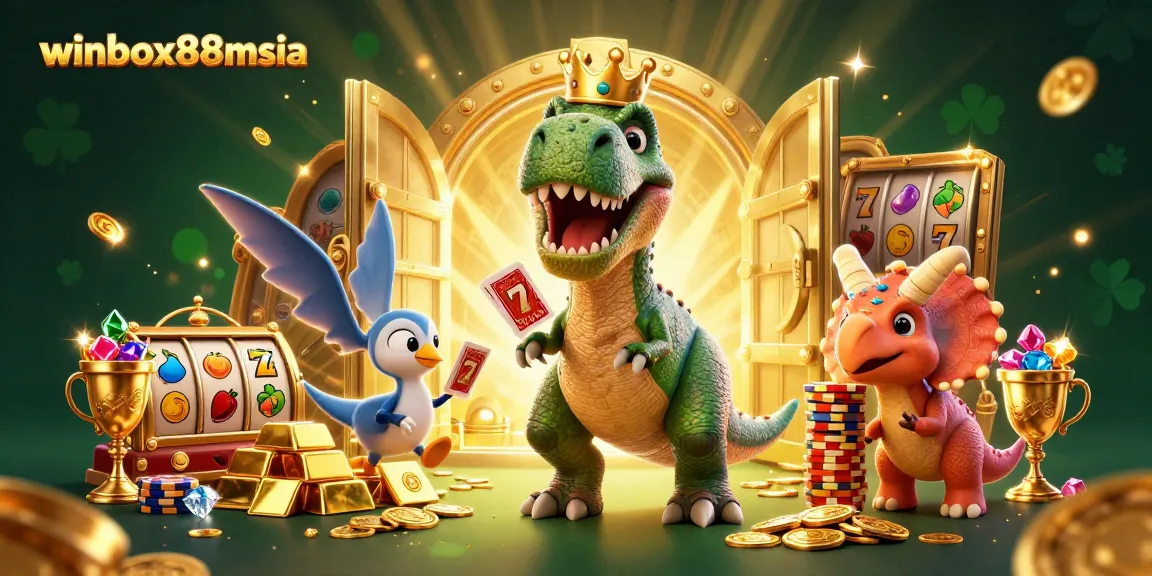 Play casino games with fun characters at winbox88msia featuring vibrant slots and golden treasures.